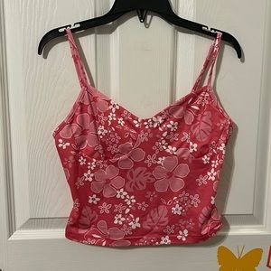 Hawaiian Print PINK tank with corset detailing